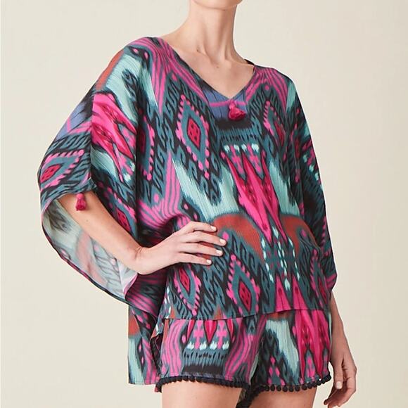 NWT Figue ritika Ikat kaftan top sz S tassels - Picture 1 of 7